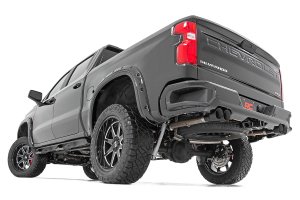 GMC Sierra 1500 Performance Exhaust - Rear - Rough Country - Dual Cat-Back, Stainless, RC Logo Tips - Black - '19-'24